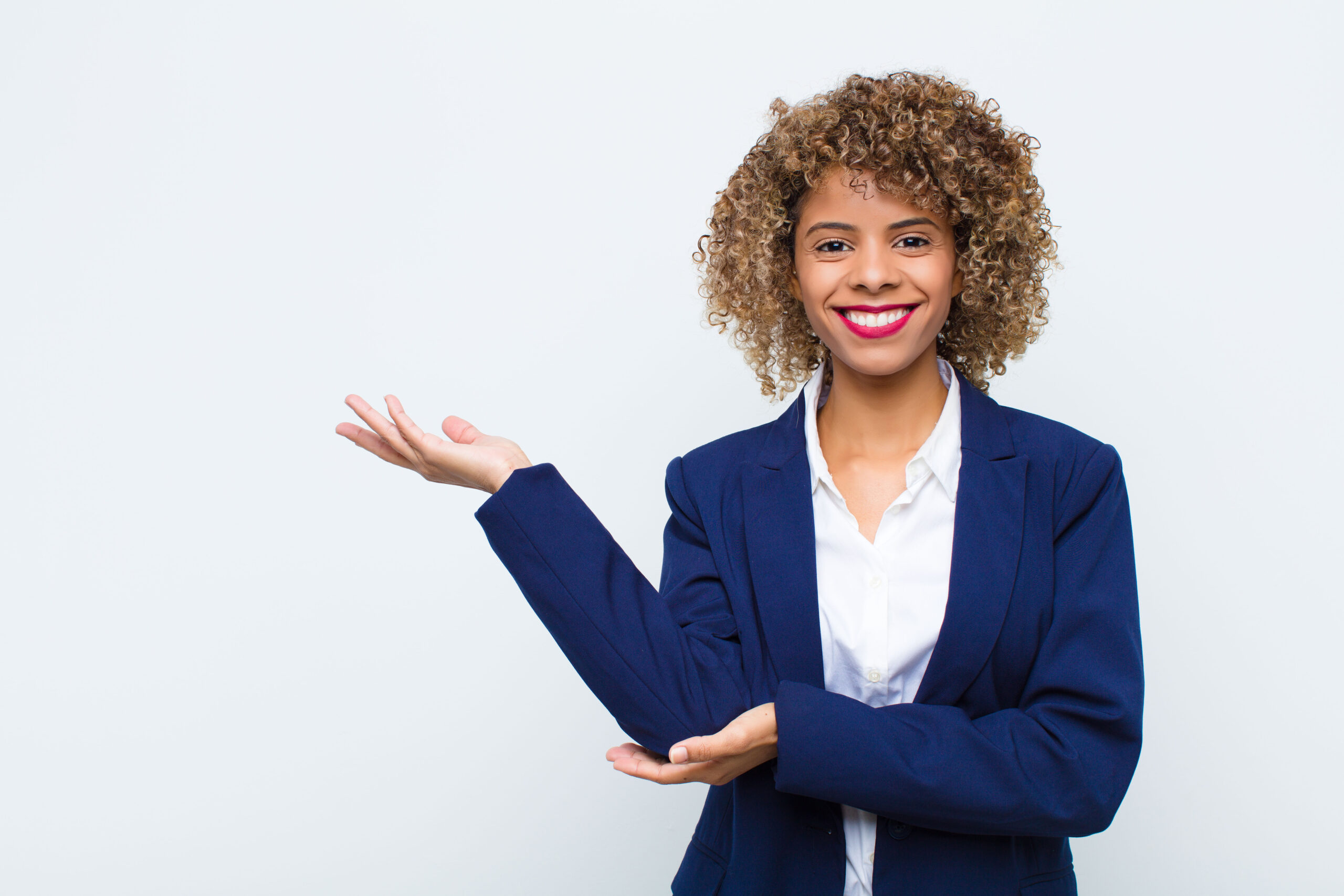 smiling proudly and confidently, feeling happy and satisfied and showing a concept on copy space